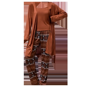 Women's 3-piece graffiti print pajama set with cardigan, camisole, and snowflake pants