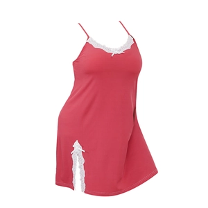 Red plus size lace V-neck sleeveless chemise sleepwear with white lace trim and bow details