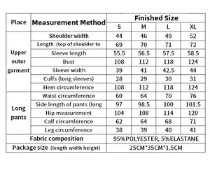 Detailed size chart for women heart print loungewear including S-XL garment measurements