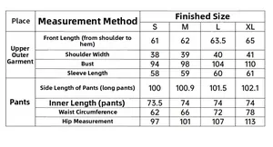 Tableau des tailles détaillé pour pyjama femme montrant les mesures de la taille S à XL