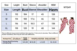 Tabella taglie camicia da notte con fragole con misure, materiale e specifiche pesi