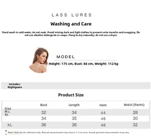 Guide des tailles et conseils de lavage pour nuisette en dentelle, tailles M à XL