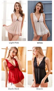 Grille détaillée de nuisettes en dentelle rose clair, blanc, rouge bordeaux et noir