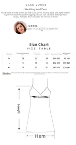 Detailed size chart for women's ice silk nightgown with washing care instructions