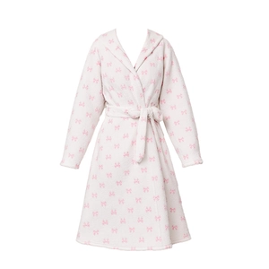 Peignoir d'hiver en peluche à capuche pour femme avec motifs nœuds roses