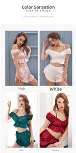 Ensembles de pyjama en satin deux pièces en sable de haricot, blanc, vert et bordeaux