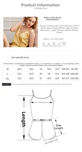 Size chart for women's satin camisole romper nightwear with detailed measurements