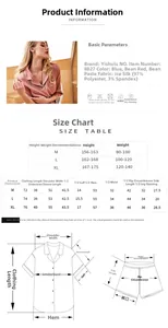 Size chart detail for ice silk pajama set listing material specs and measurements