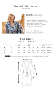 Detailed size guide and measurements for women's ice silk long sleeve nightgown and robe