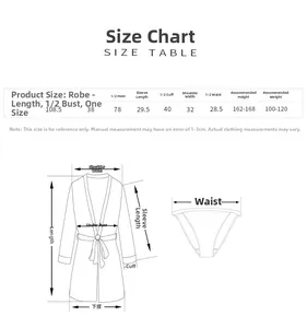 Size chart for polka dot mesh robe set with detailed measurements and fit guide