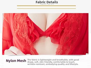 Detail of red mesh lace lingerie showing breathable nylon fabric texture and softness