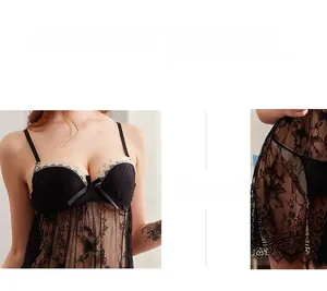 Détail de lingerie en dentelle noire avec bonnets à armatures et bordure brodée beige