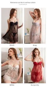 Détails de la nuisette en dentelle disponible en noir, gris, blanc et rouge bordeaux