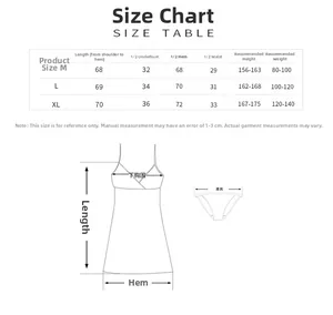 Tableau des tailles pour nuisette en dentelle sexy avec mesures en tailles M L XL