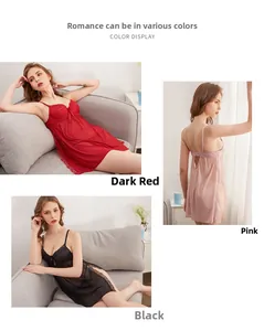 Detailed color display of sexy lace mesh nightgown in burgundy, dusty rose, and black colors