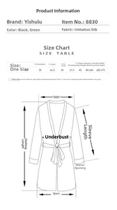 Detailed size chart for silk-like women's bathrobes with measurements in CM and KG