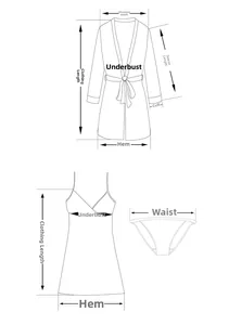 Tabella taglie dettagliata per set lingerie da donna 3 pezzi con vestaglia e camicia