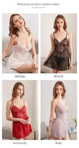 Lace mesh chemise for women in white, black, burgundy and grey color options
