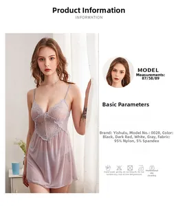 Detailed view of light purple lace V-neck mesh babydoll with premium floral texture