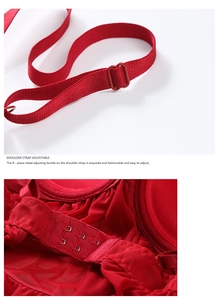 Detail of red bridal lingerie showing adjustable straps and back hook-and-eye closure