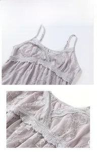 Vue détaillée de lingerie en dentelle violette avec bretelles réglables et tulle