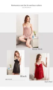 Three colors of lace trim mesh babydolls in black, burgundy and dusty rose variants