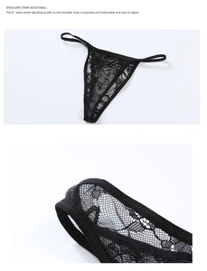 Détail du tissu en dentelle florale transparente et bretelles sur string noir sexy