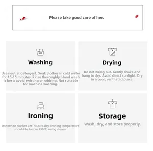 Detailed care instructions for lace lingerie showing washing, drying, and ironing steps