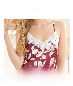 Close-up of elegant V-neck satin floral top with delicate white lace trim details