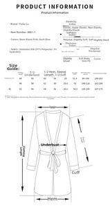 Detailed size chart for women bridal robe showing length, chest, and sleeve measurements