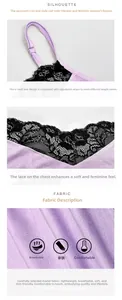 Detail of purple modal camisole featuring V-neck lace trim and adjustable straps