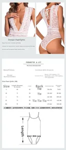 Tableau des tailles détaillé S-XXL et spécifications pour ce body en dentelle