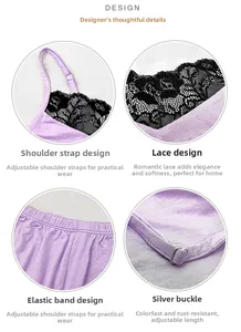 Macro detail of modal lace pajamas showing adjustable straps and elastic waistband