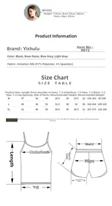 Size chart and fabric details for lace satin sleepwear set showing model measurements