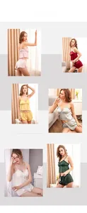 Ensemble pyjama en soie glacée pour femme montrant six couleurs et volants doux