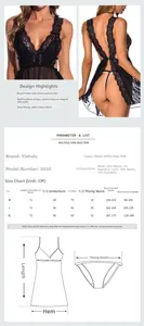 Detailed size chart for lace mesh sheer lingerie dress with specific measurements and fit guide