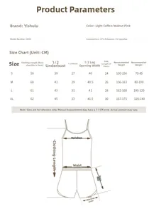 Detailed size chart and material parameters for lace trim satin camisole jumpsuit