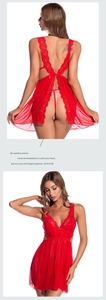Detailed back view of red lace lingerie set with mesh splicing and open back design