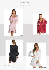 Vues détaillées des ensembles nuisette et peignoir en satin de soie et dentelle