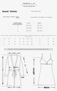 Tableau des tailles pour ensemble chemise de nuit en soie et peignoir avec mesures