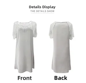 Vues avant et arrière détaillées d'un vêtement de nuit en satin gris avec dentelle