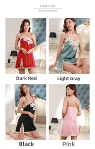 Spitzen-Satin-Nachthemd-Kollektion in Jojobarot, Hellgrau, Schwarz und Rosa Farben