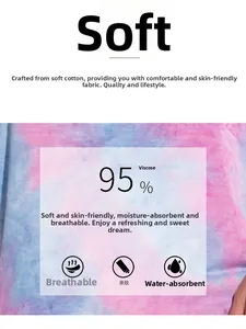 Detail of pink and blue tie-dye breathable fabric made of 95% soft rayon material