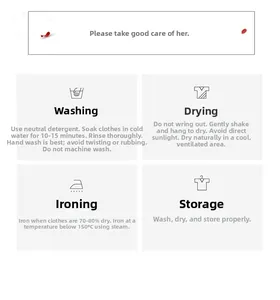 Étiquette d'entretien détaillée montrant les instructions de lavage et de repassage du linge
