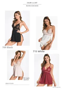 Lace chemise nightgown collection in black, white, apricot and red with side slits