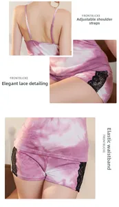 Détails des bretelles réglables et dentelle florale sur l'ensemble pyjama en coton