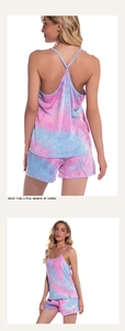 Detail of pink and blue tie-dye modal cotton pajama set with racerback design