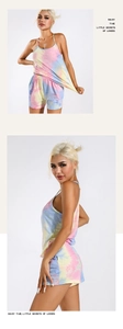 Detailed view of colorful tie-dye modal cotton sleepwear set with camisole and shorts