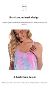 Close-up of pink and blue tie-dye tank top with crisscross X-shaped back straps
