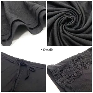 Ensemble pyjama noir pour femmes en coton avec dentelle et détails de cordon